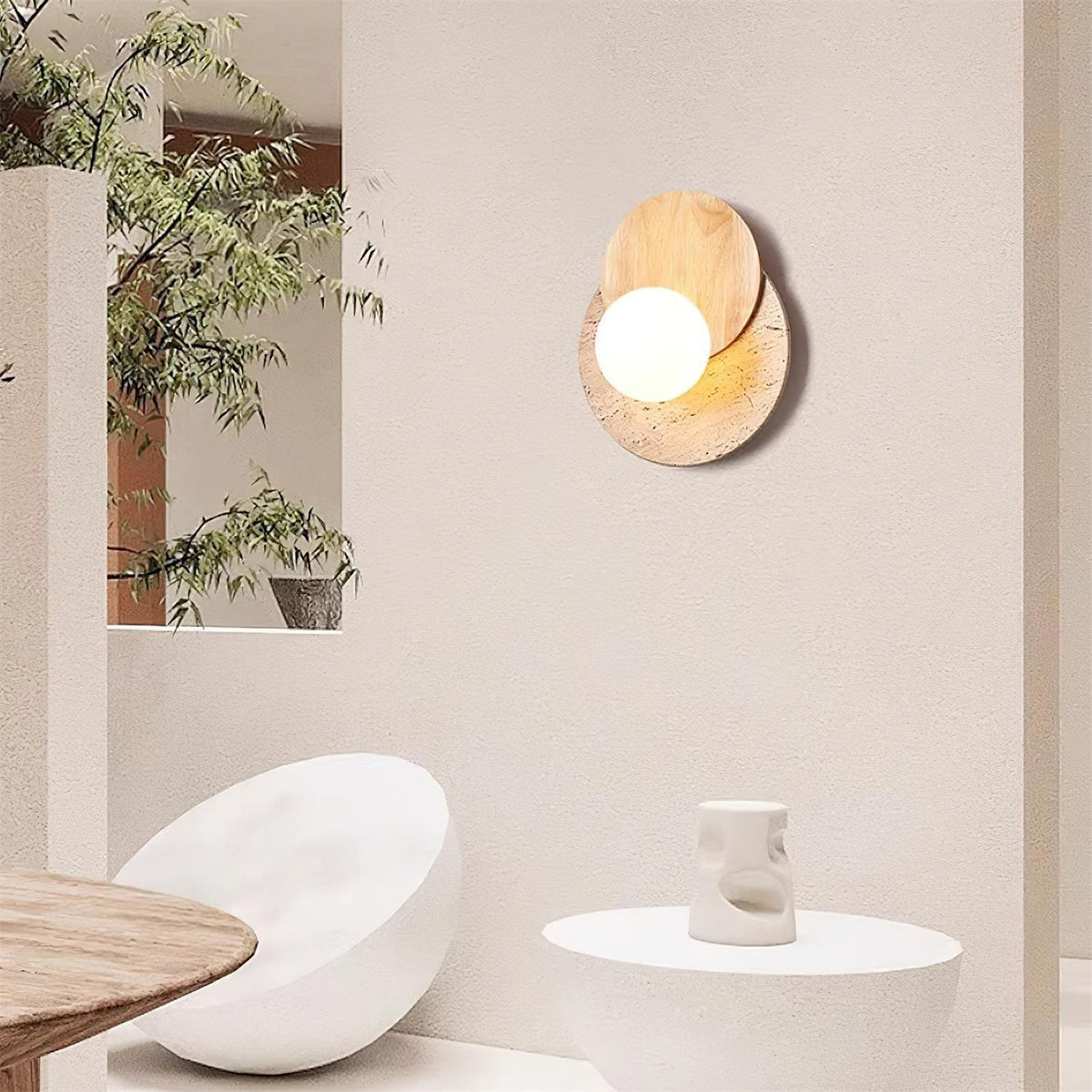 Otale aplique de pared travertino con discos superpuestos enchufable