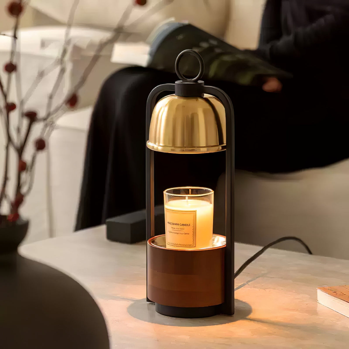 Rosa lámpara de mesa moderna de madera de nogal