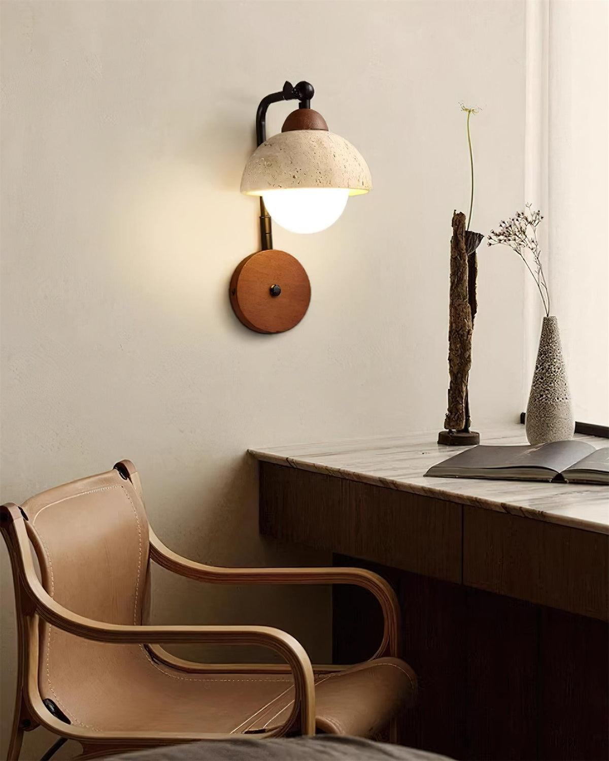 Tavalielle aplique de pared travertino blanco Opalescente Globo