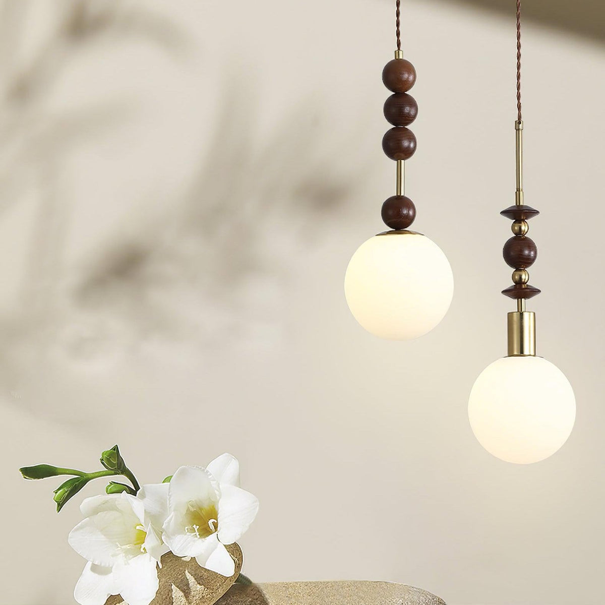 Aira Lámpara Colgante Vintage Globo con Perlas de Madera