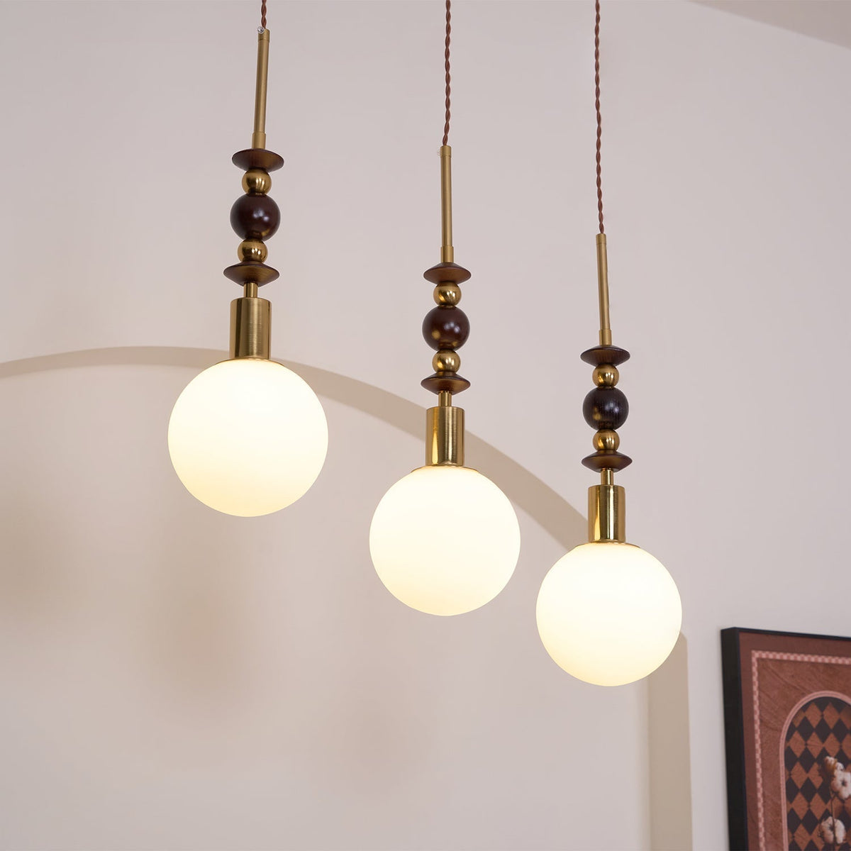Aira Lámpara Colgante Vintage Globo con Perlas de Madera
