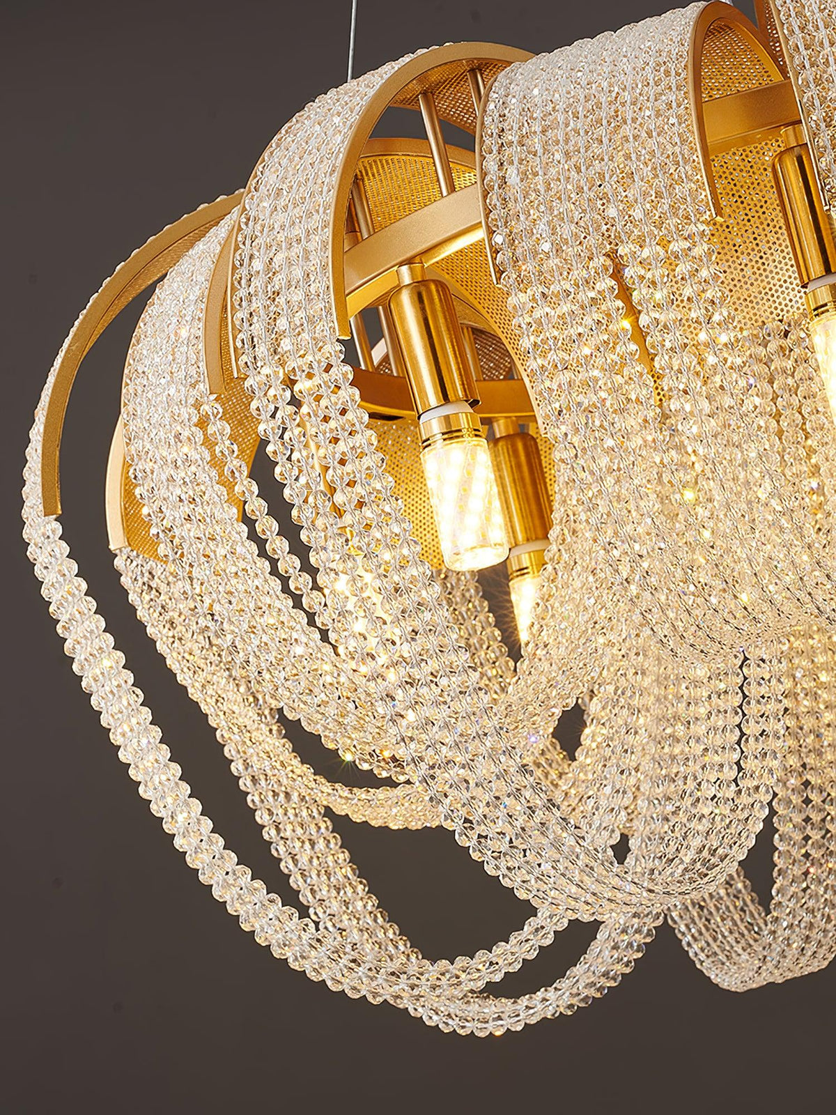 Siv lámpara de araña cristal dorado Waterfall Sparkle