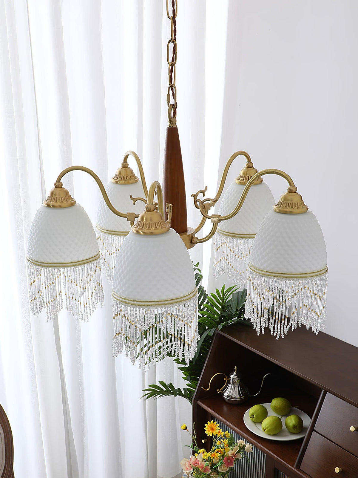 Yave lámpara de araña Vintage con borlas y vidrio