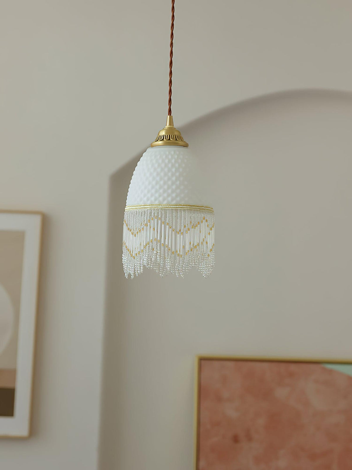 Mesh lámpara colgante con borlas de vidrio