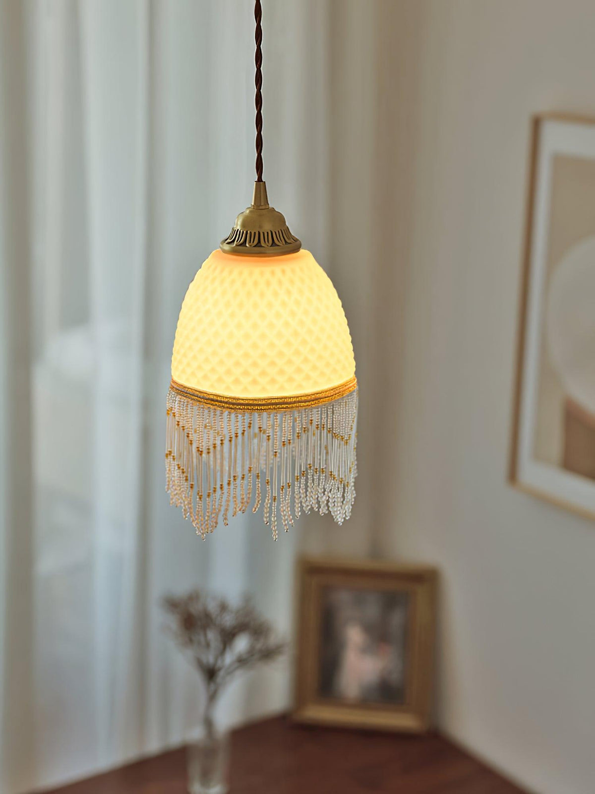 Mesh lámpara colgante con borlas de vidrio