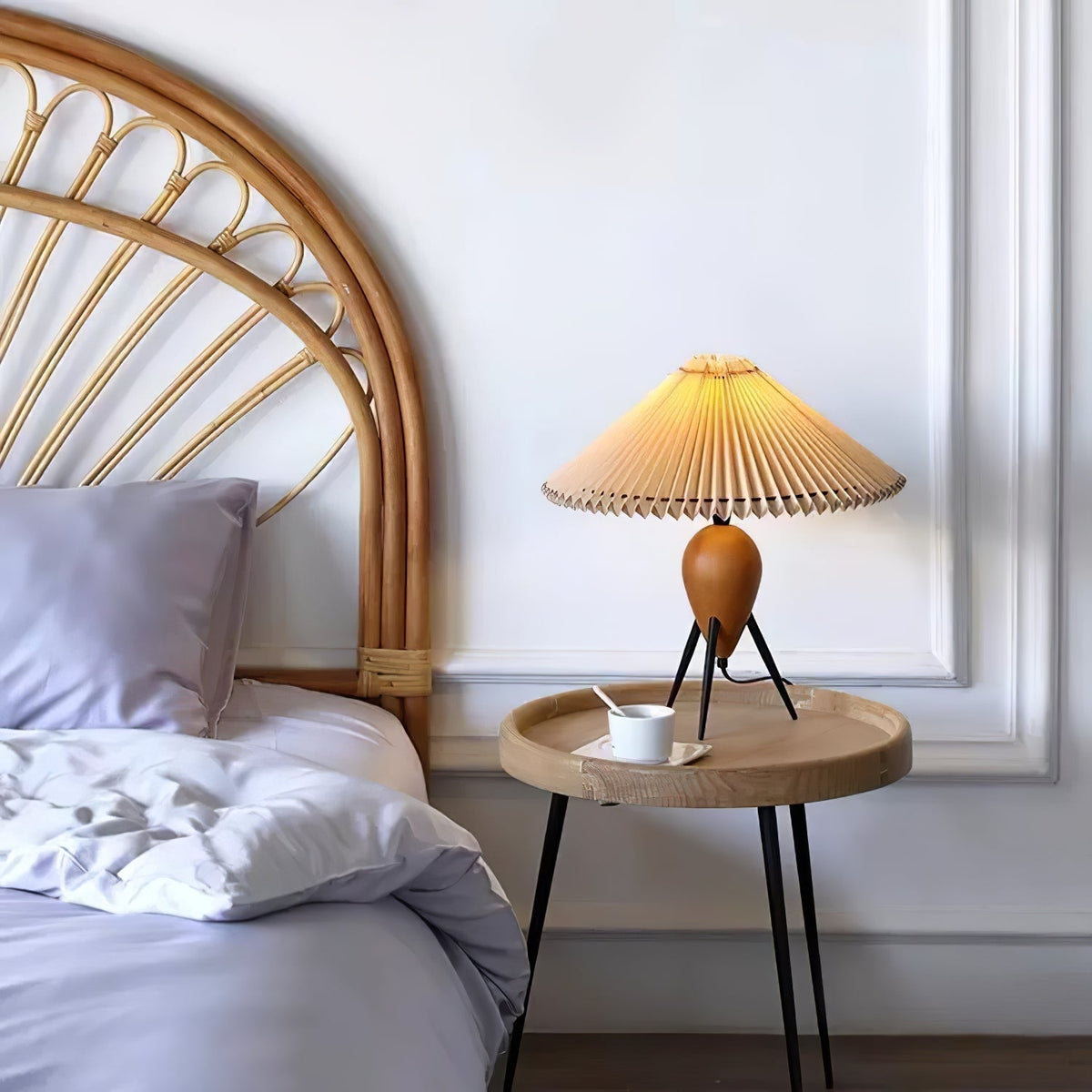 Elyse lámpara de mesa de madera y tejido