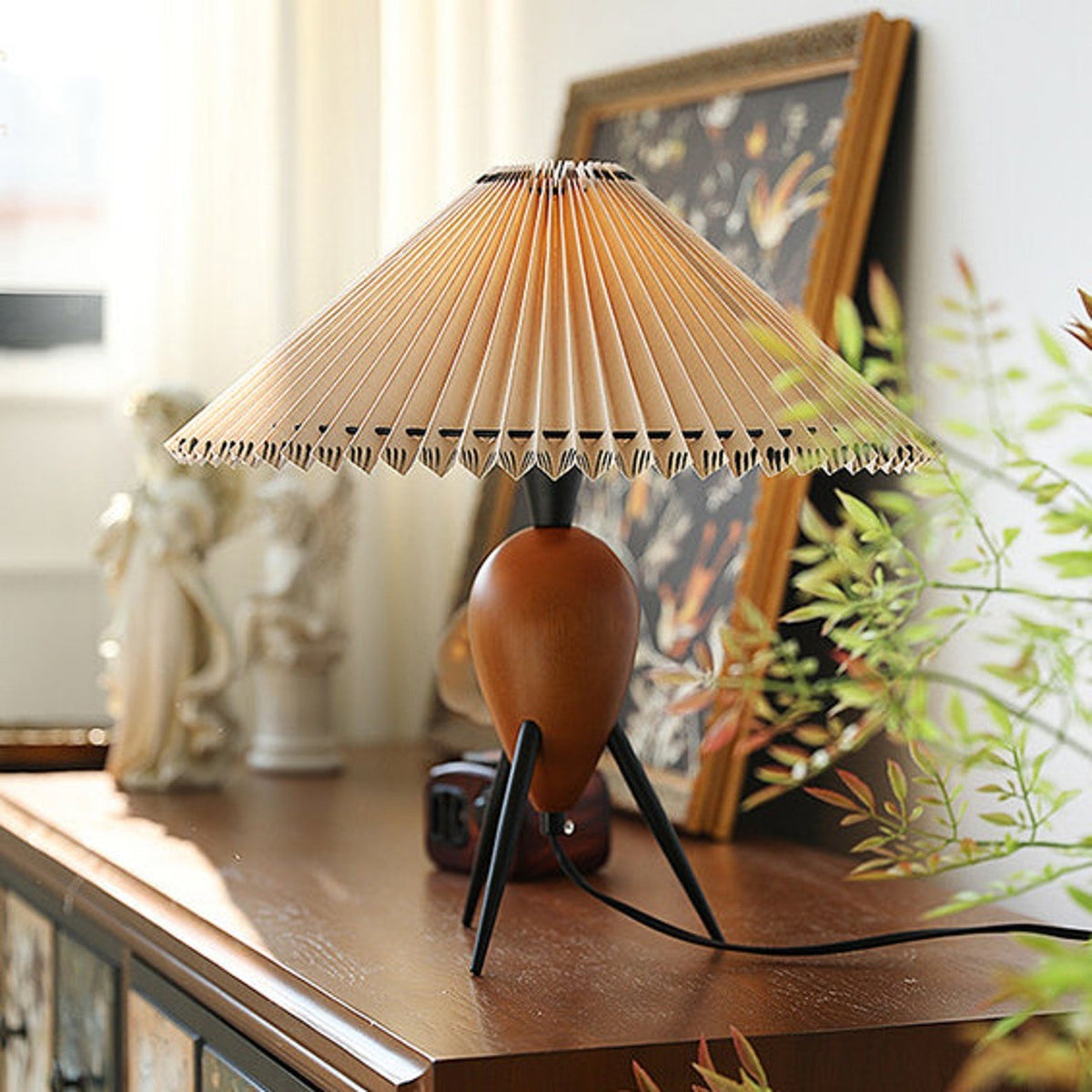 Elyse lámpara de mesa de madera y tejido
