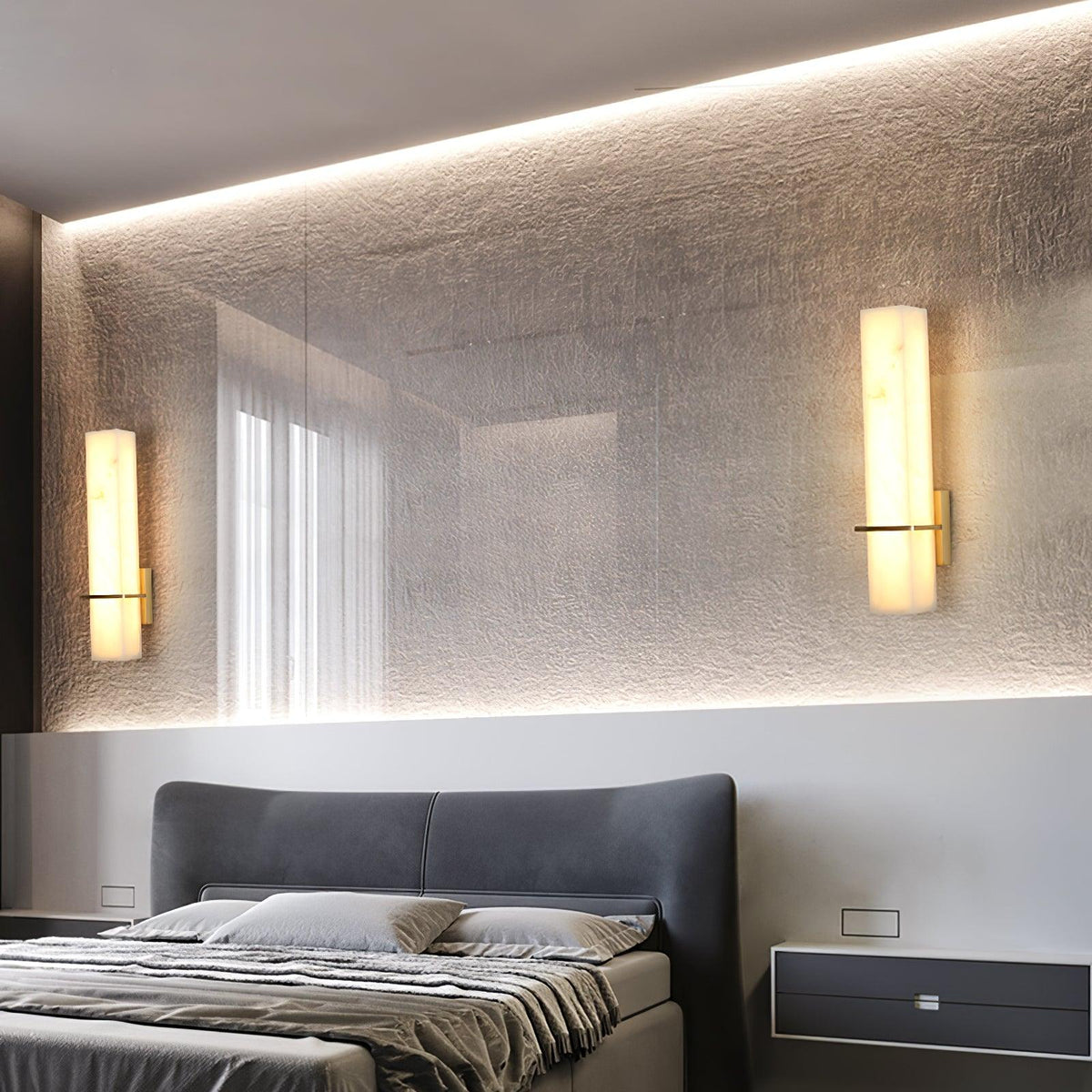 Eiriaya aplique de pared blanco alabastro latón moderno cuboide