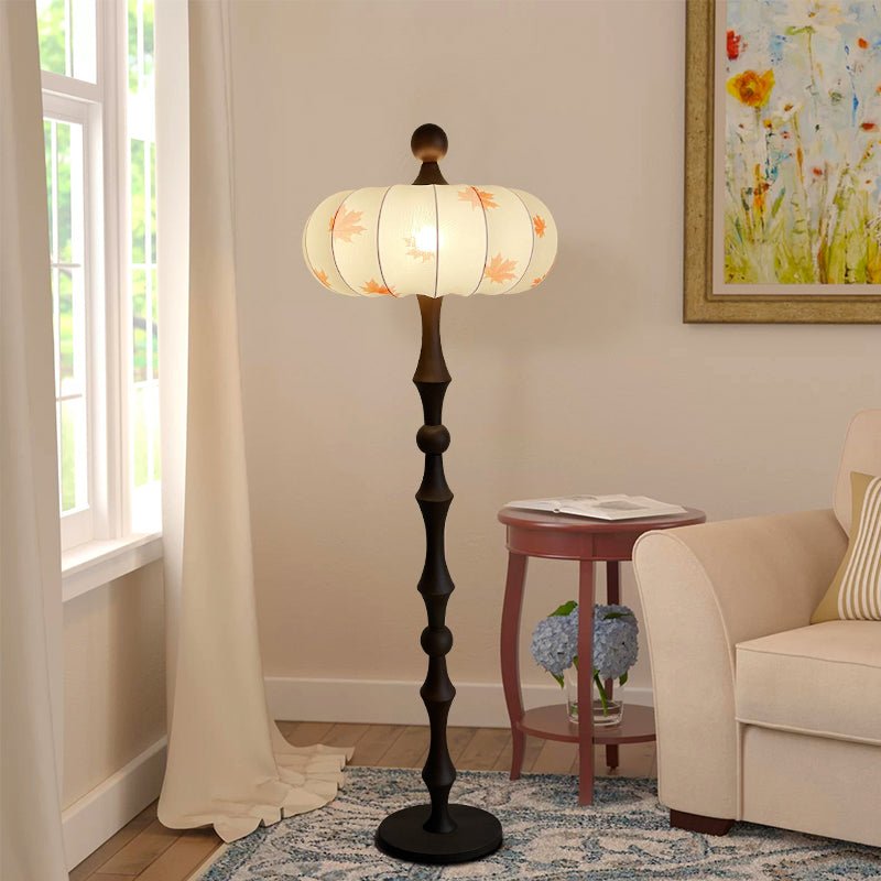 Whispen lámpara de pie de madera y tejido vintage