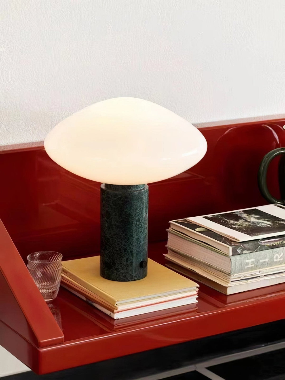 Lioralira lámpara de mesa con pantalla de vidrio y base de mármol verde