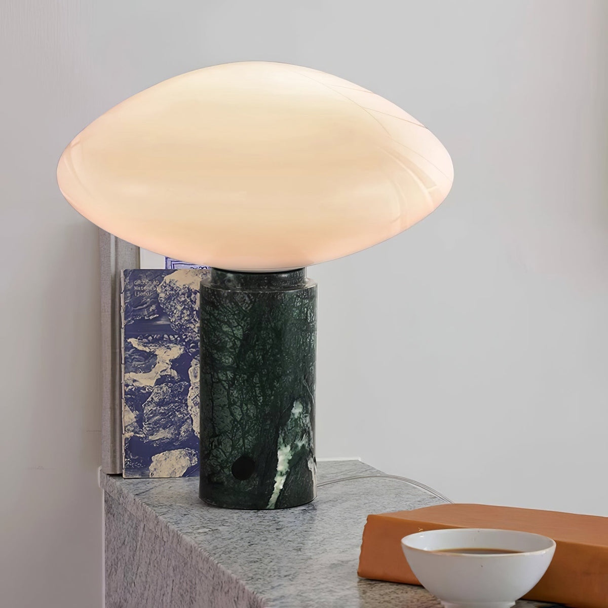 Lioralira lámpara de mesa con pantalla de vidrio y base de mármol verde