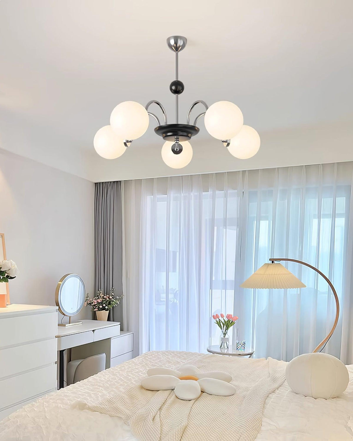 Lámpara de araña con brazos curvos y globos modernos estilo para comedor esfera