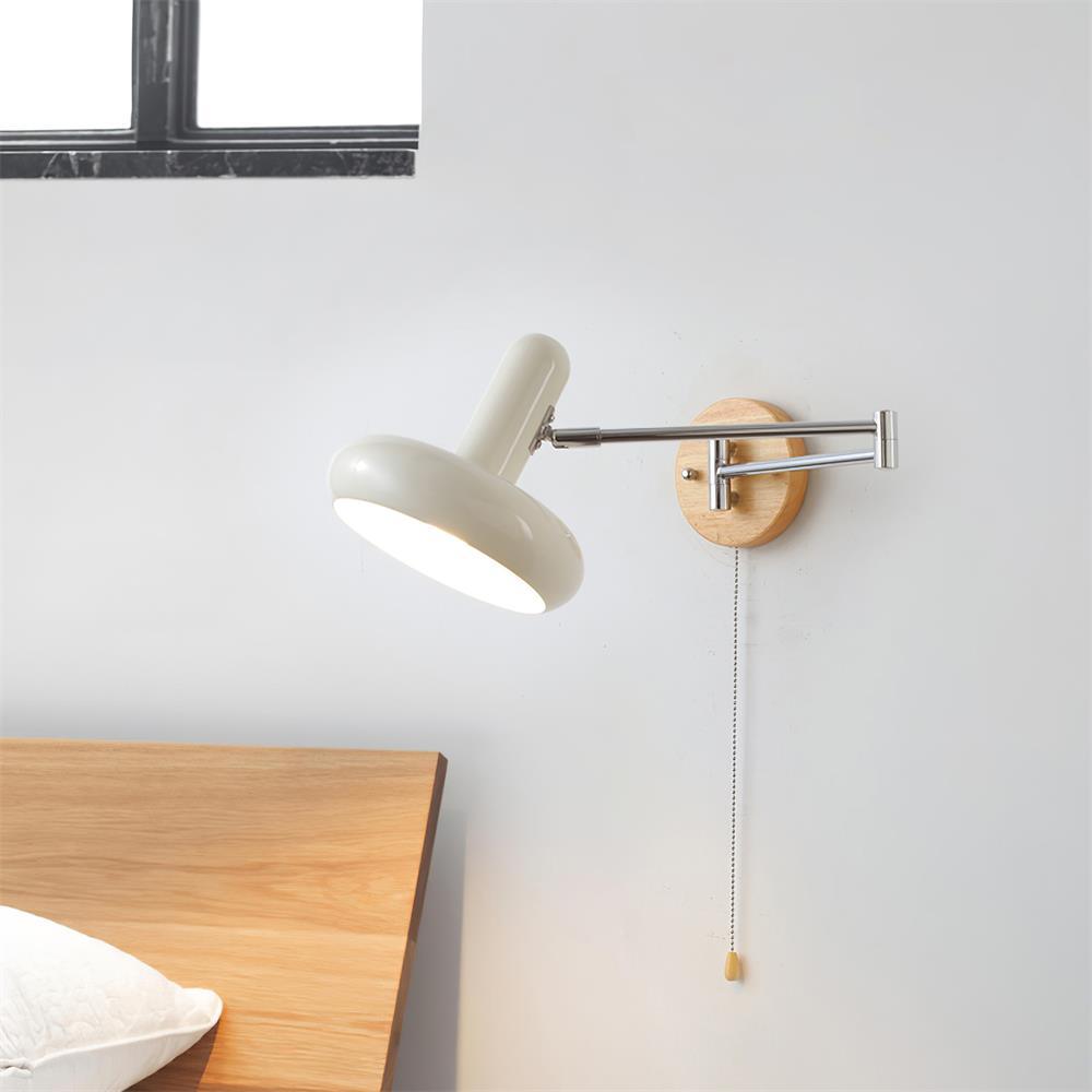Aplique de pared moderno con brazo giratorio, pantalla redondeada y cadena de extracción