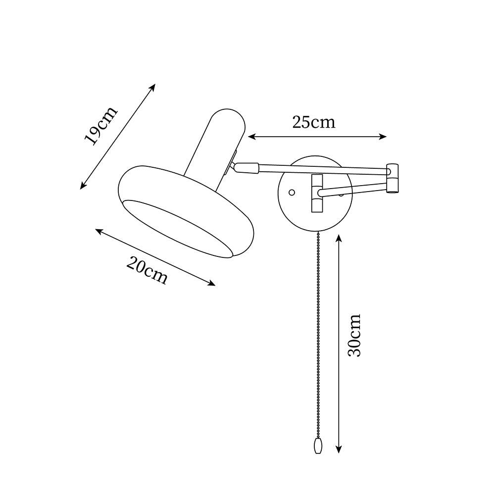 Aplique de pared moderno con brazo giratorio, pantalla redondeada y cadena de extracción