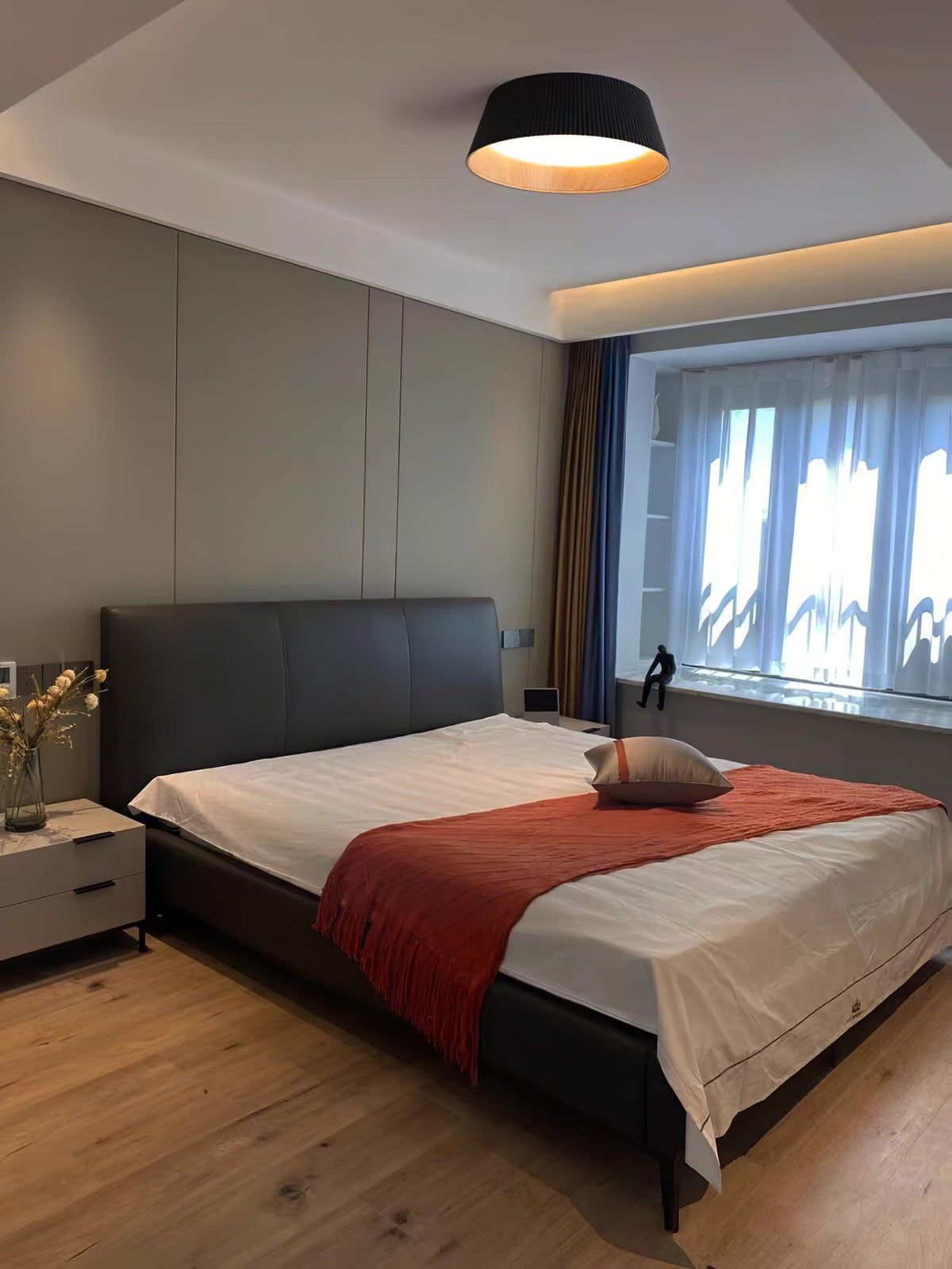 Rineia lámpara de techo tambor ribeteado madera elegante contemporáneo