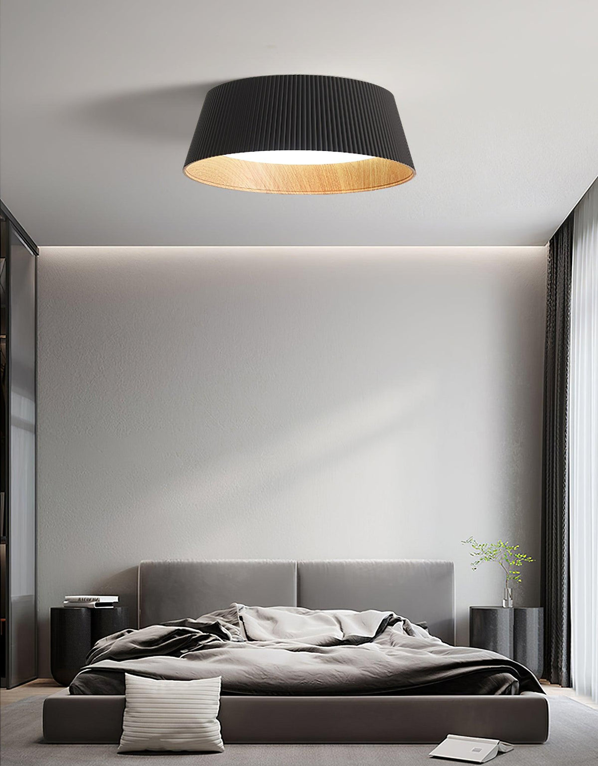 Rineia lámpara de techo tambor ribeteado madera elegante contemporáneo