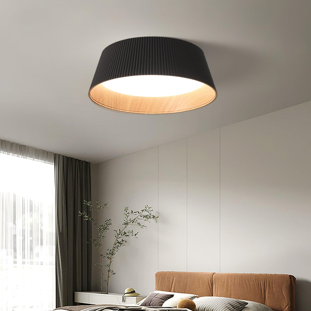 Rineia lámpara de techo tambor ribeteado madera elegante contemporáneo