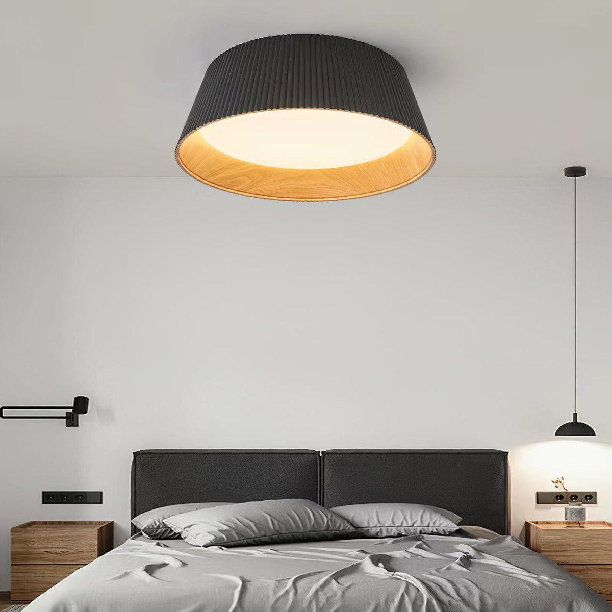 Rineia lámpara de techo tambor ribeteado madera elegante contemporáneo