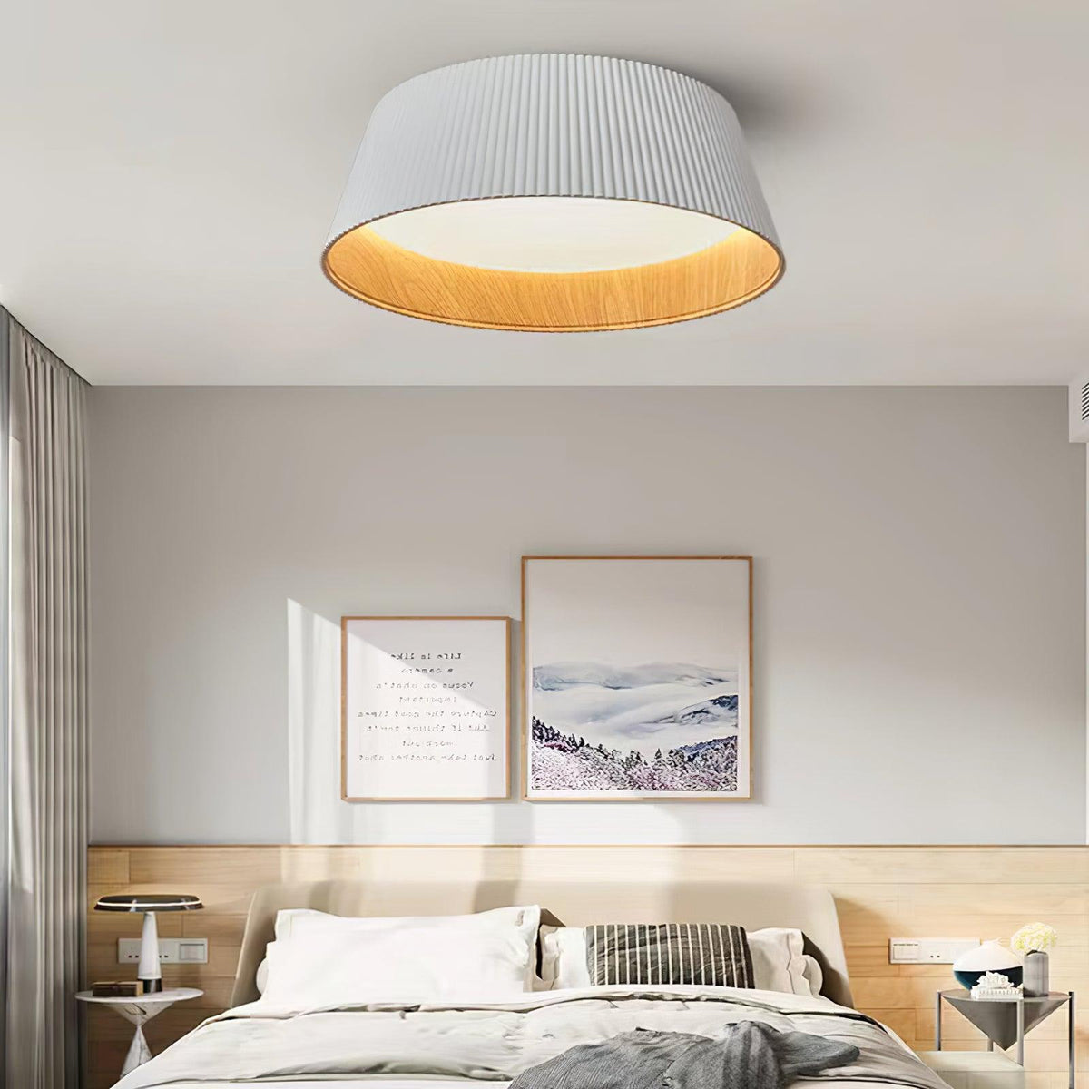 Rineia lámpara de techo tambor ribeteado madera elegante contemporáneo