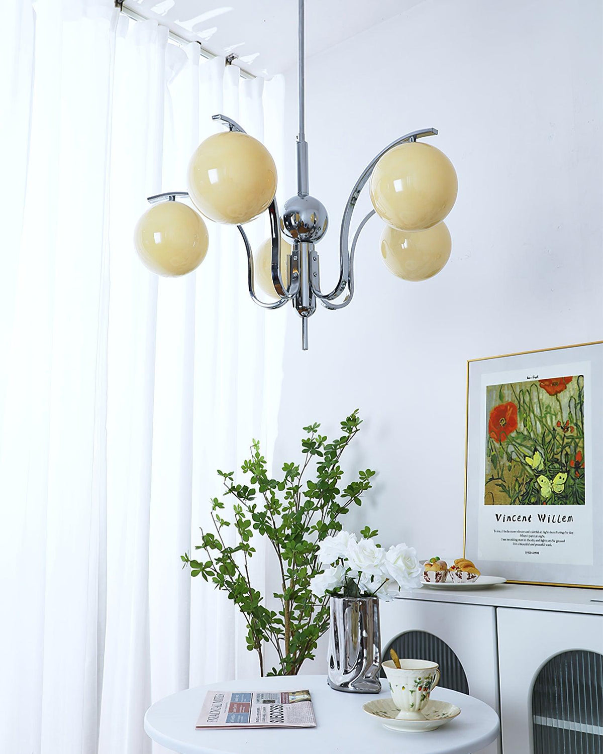 Eiroaria lámpara de araña de vidrio y cromo Modo Deco elegante