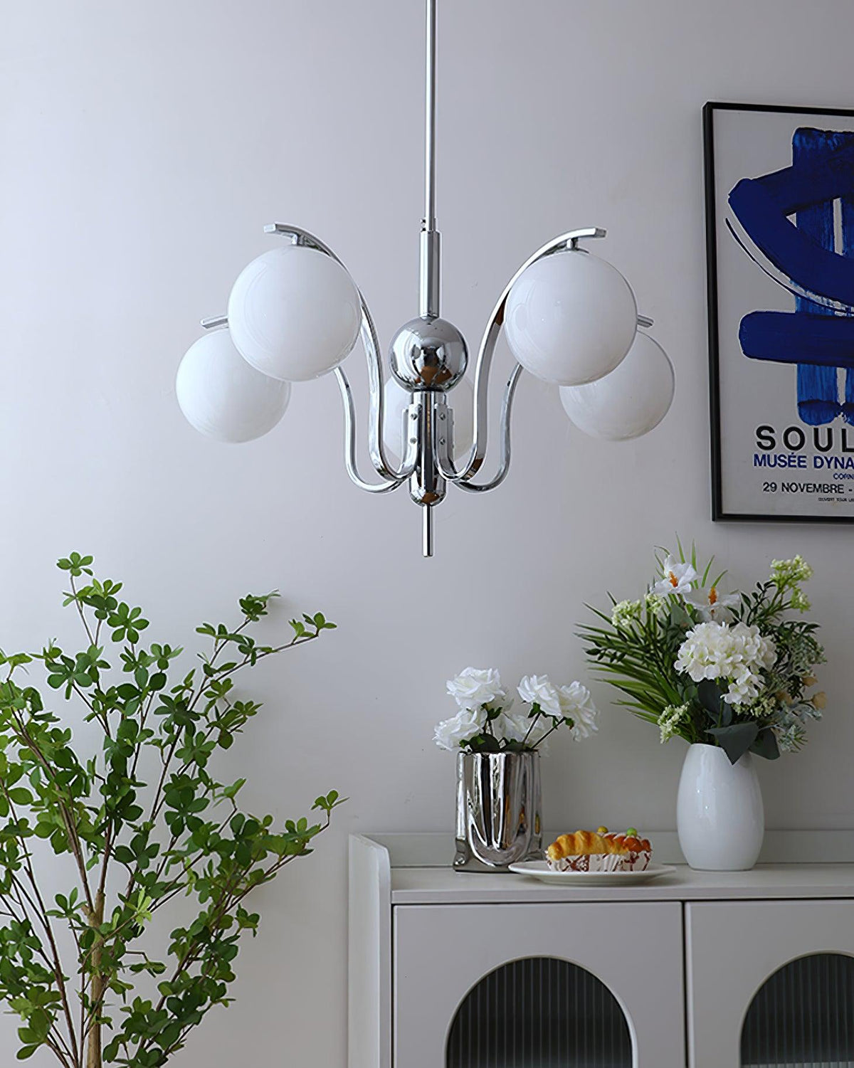 Eiroaria lámpara de araña de vidrio y cromo Modo Deco elegante