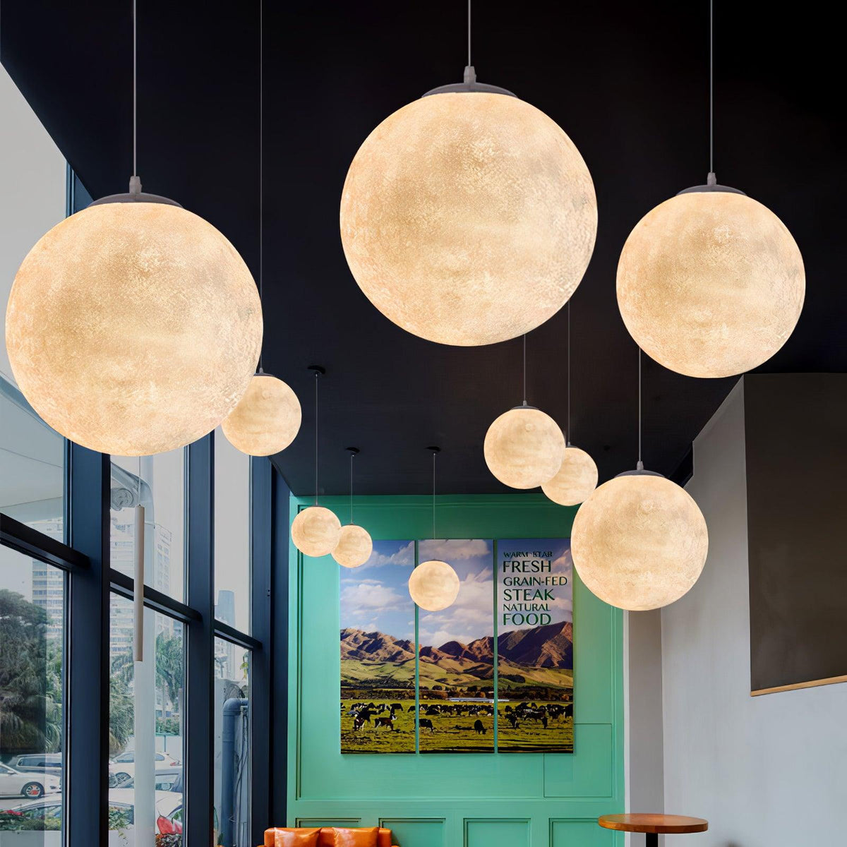 Miralaine lámpara colgante en forma de luna para salón