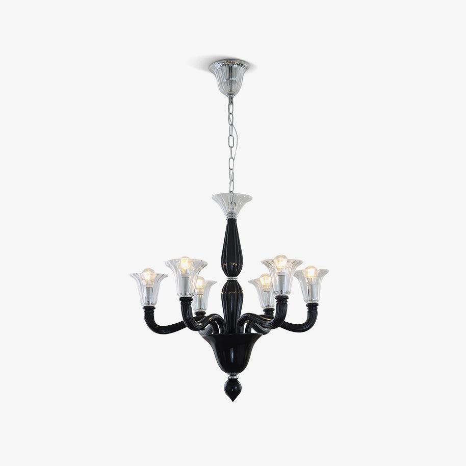 Silten lámpara de araña negra con brazos de Murano y difusores de vidrio estilo vela clásico