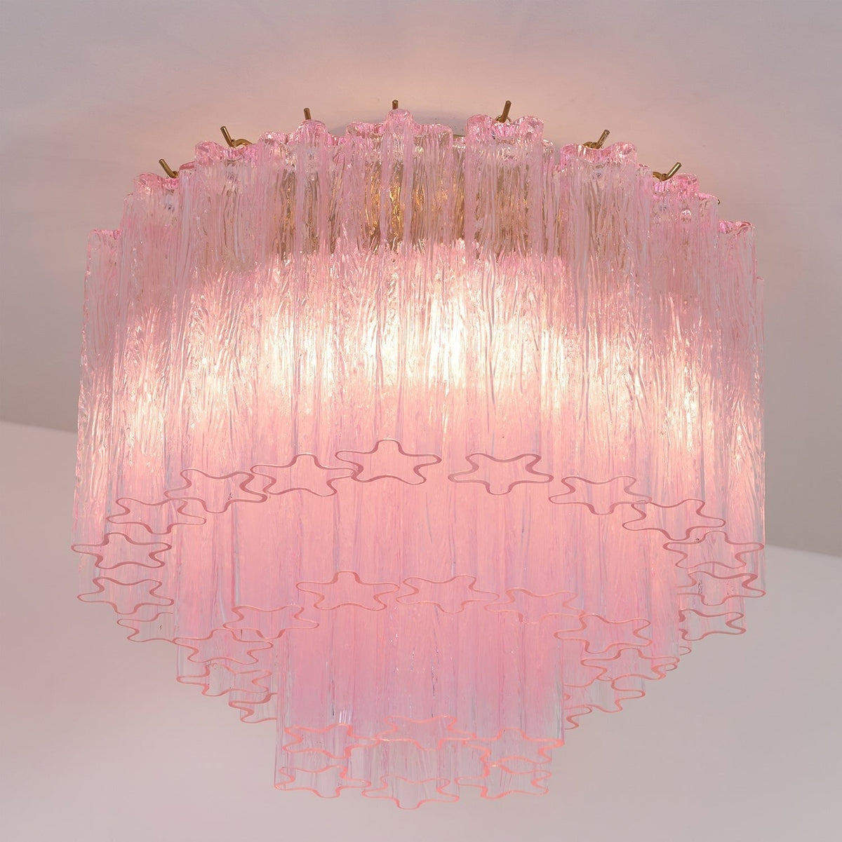 Veliaine lámpara de techo vidrio rosa Murano vintage