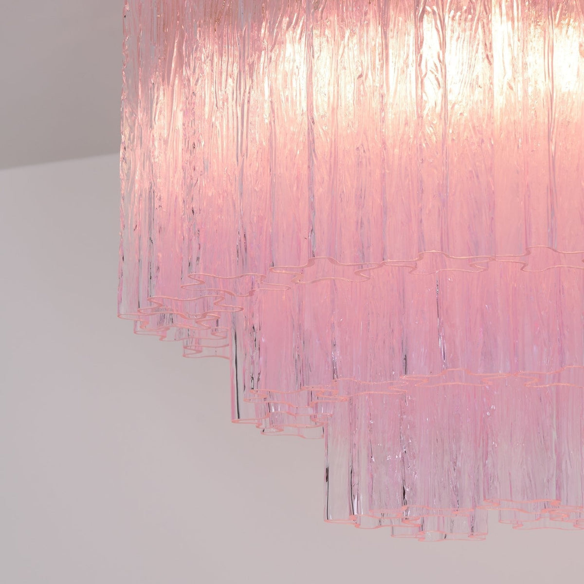 Veliaine lámpara de techo vidrio rosa Murano vintage