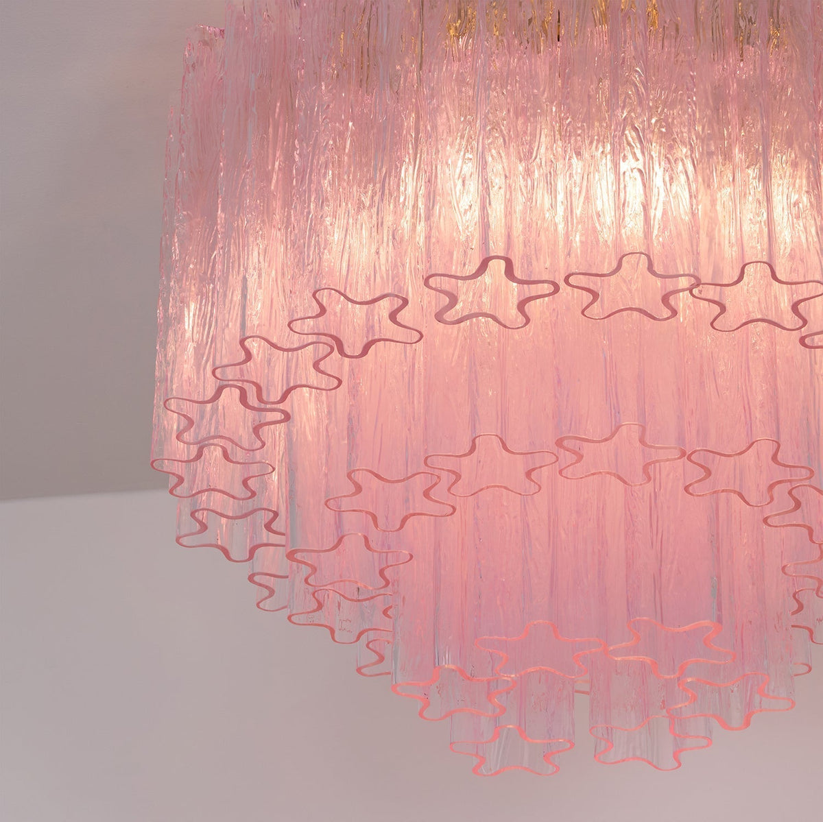 Veliaine lámpara de techo vidrio rosa Murano vintage
