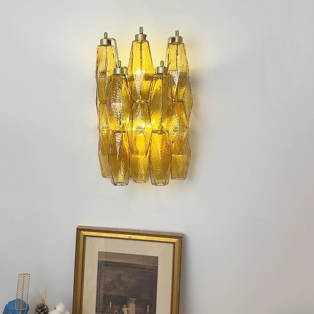 Liorenette aplique de pared con vidrio ámbar en forma de rombo y estilo geométrico