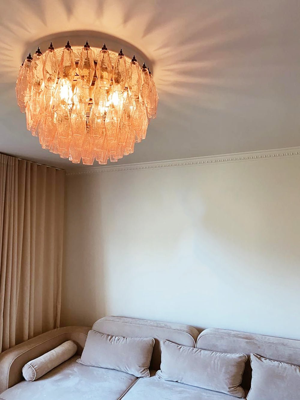 Evix lámpara de techo en vidrio rosa de Murano, forma de rombo y capas vintage elegantes
