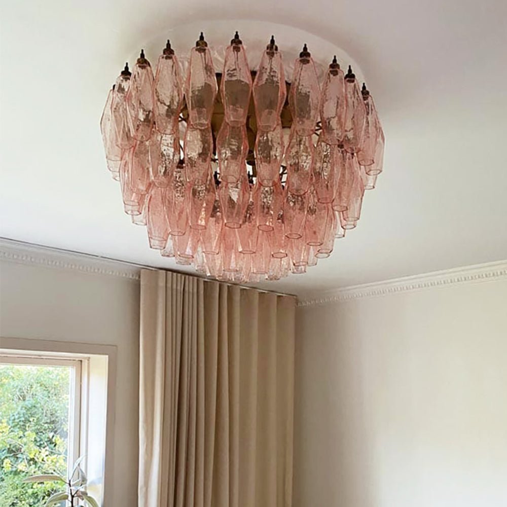 Evix lámpara de techo en vidrio rosa de Murano, forma de rombo y capas vintage elegantes