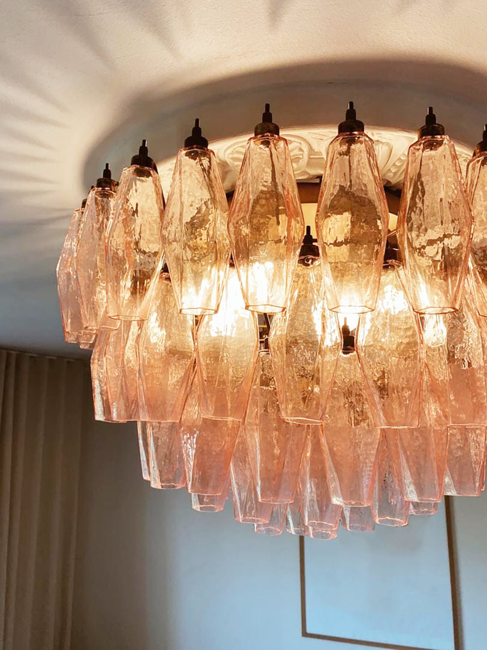 Evix lámpara de techo en vidrio rosa de Murano, forma de rombo y capas vintage elegantes