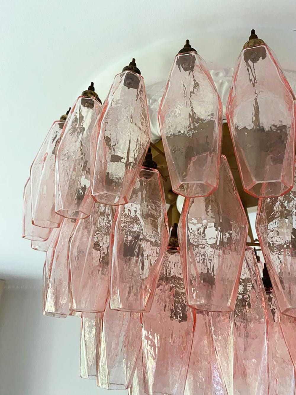 Evix lámpara de techo en vidrio rosa de Murano, forma de rombo y capas vintage elegantes