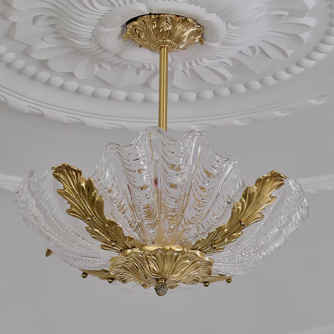 Murano lámpara colgante rosa con caparazón y barra de latón barroca