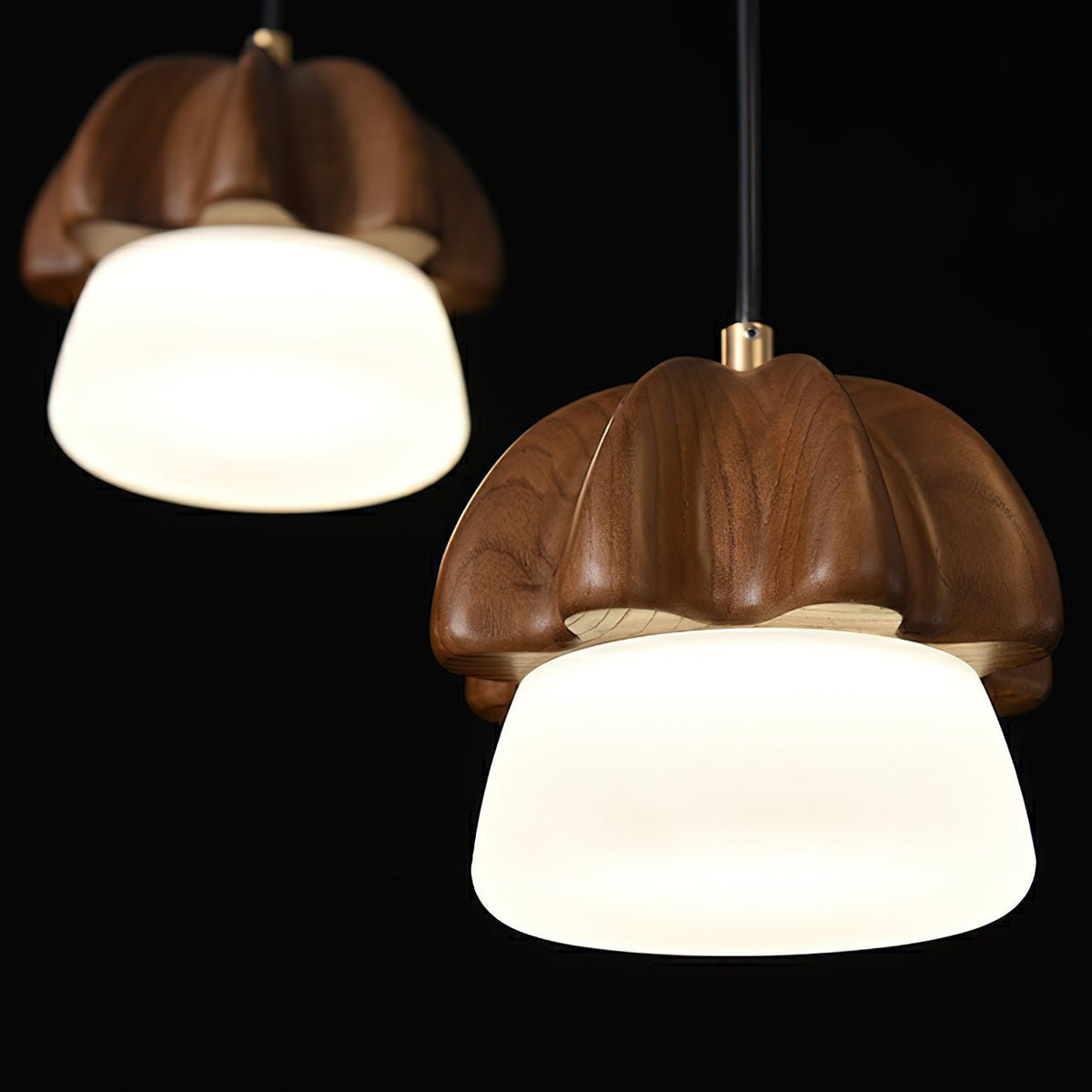 Rineine lámpara colgante Mushroom Cluster de madera y vidrio