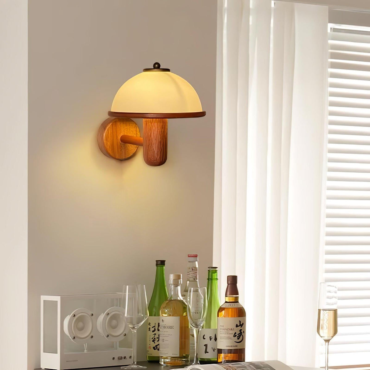 Rinerise aplique de pared tipo seta en madera de roble