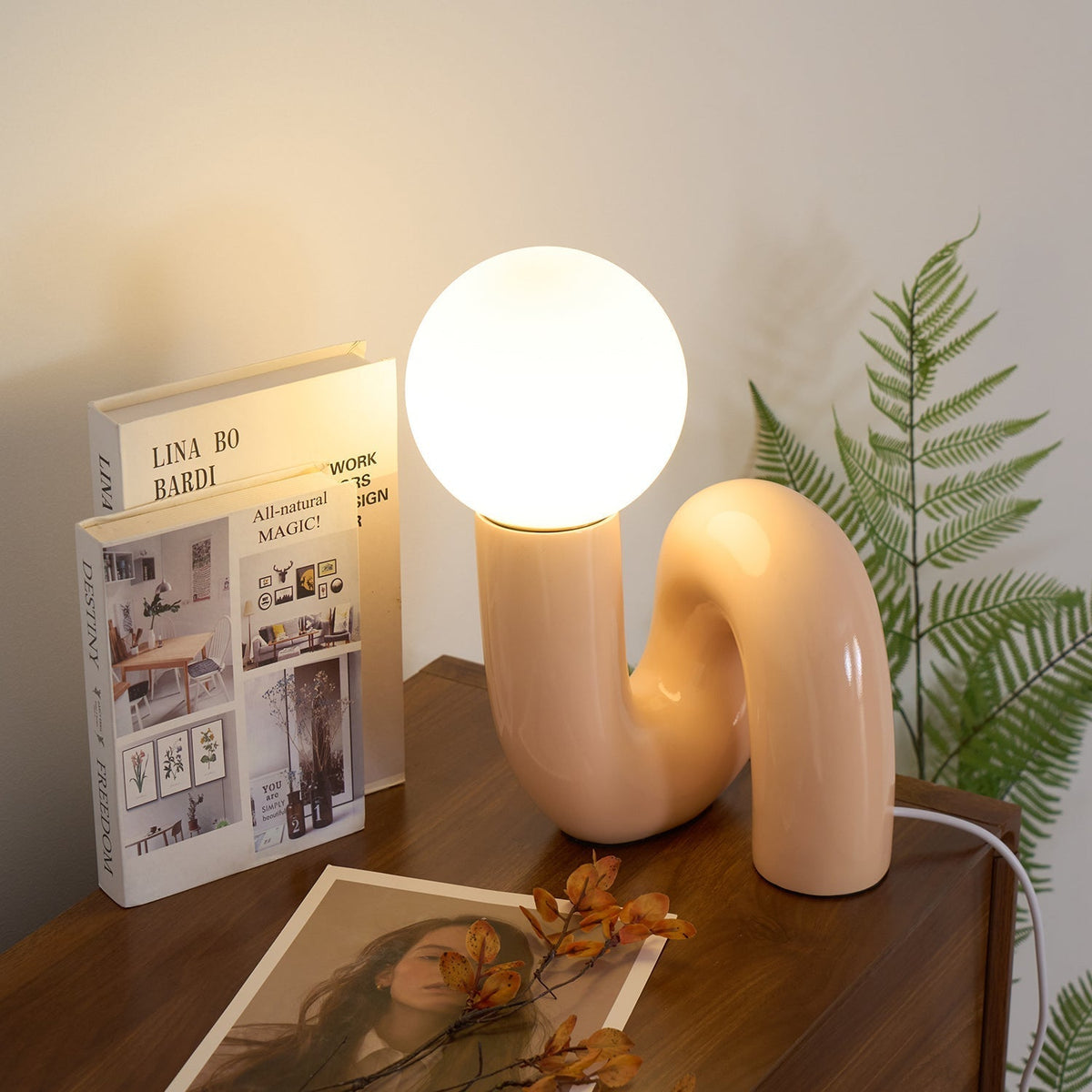 Soreeon lámpara de mesa de estilo lúdico N Shape todo en blanco