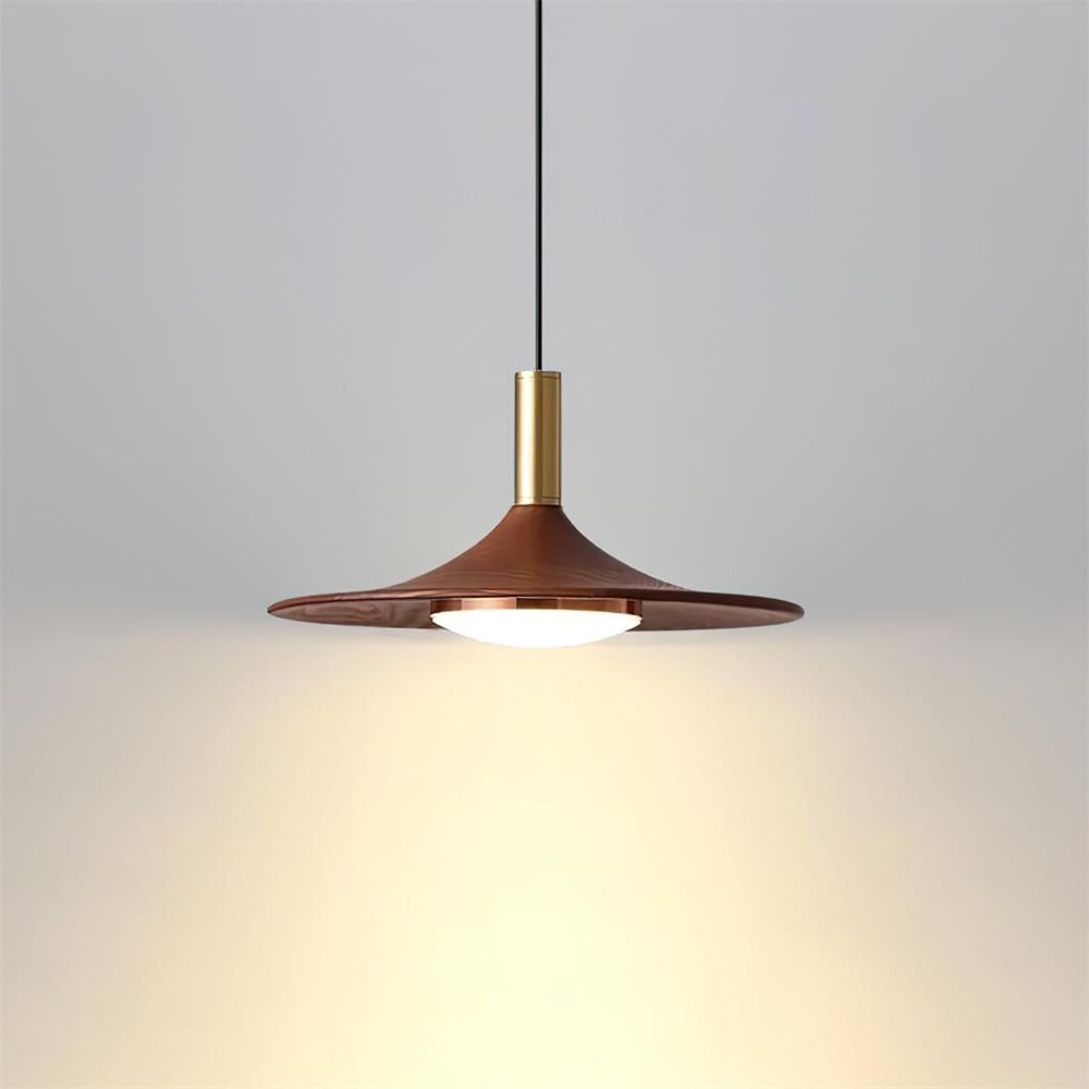 Kaelin lámpara colgante de forma de sombrero, madera estilo mid-century