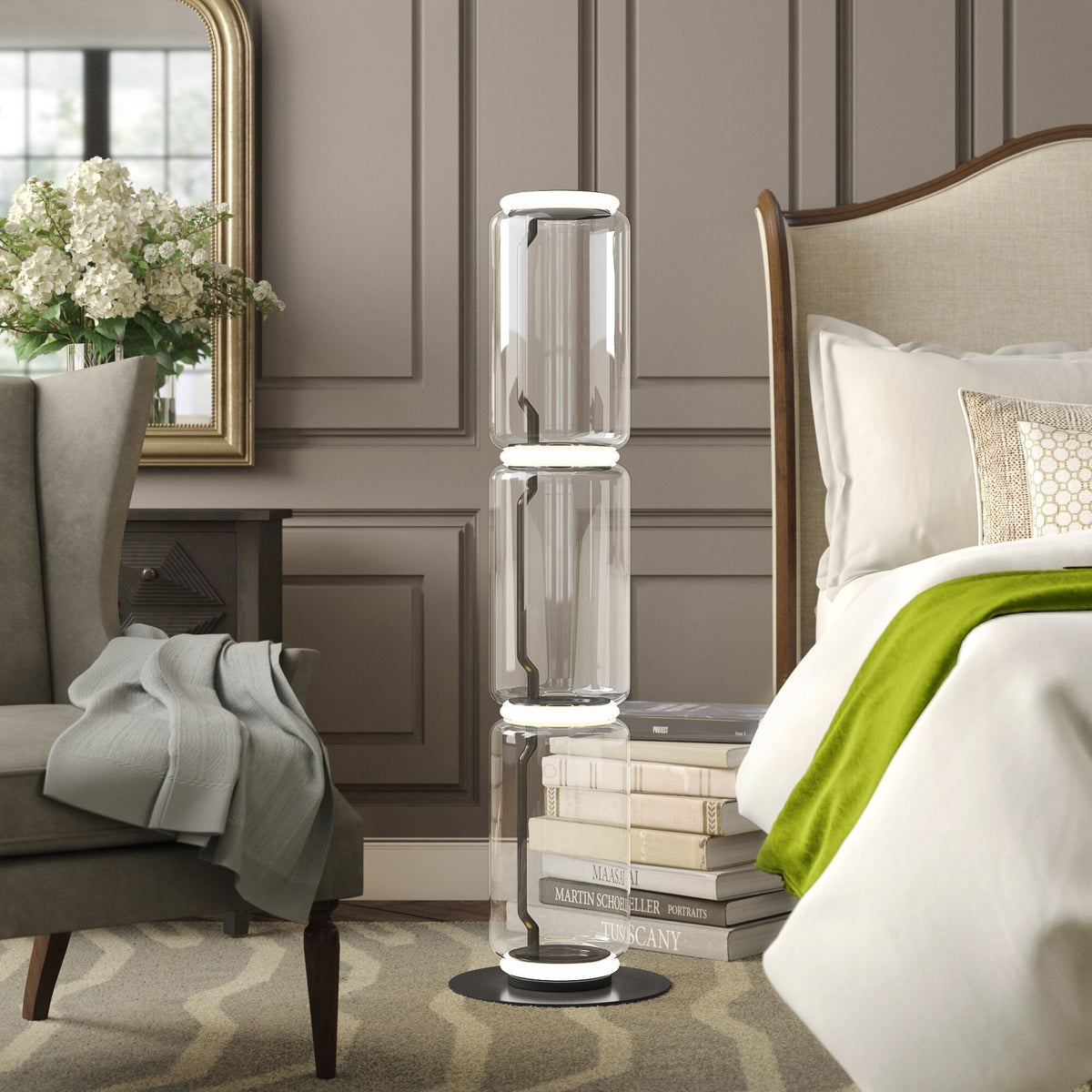 Cyrilys lámpara de pie de bambú con vidrio