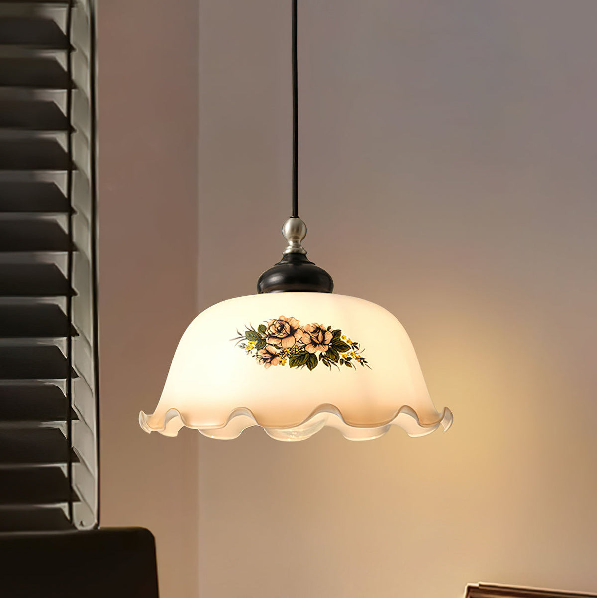 Belvia lámpara colgante Vintage de vidrio con detalles florales