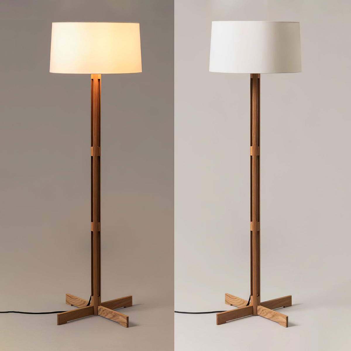 Quayen lámpara de pie clásica de madera y tejido