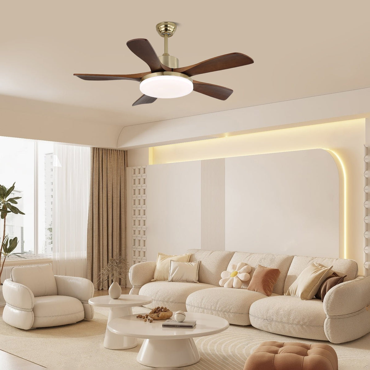 Elverena ventilador de techo con luz madera