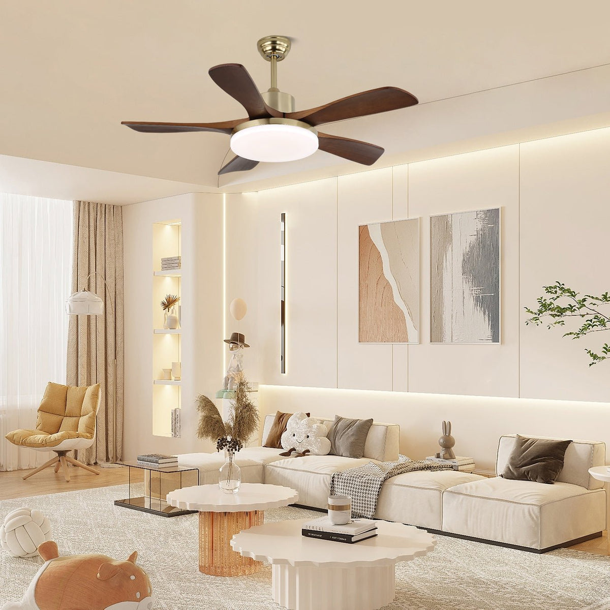 Elverena ventilador de techo con luz madera