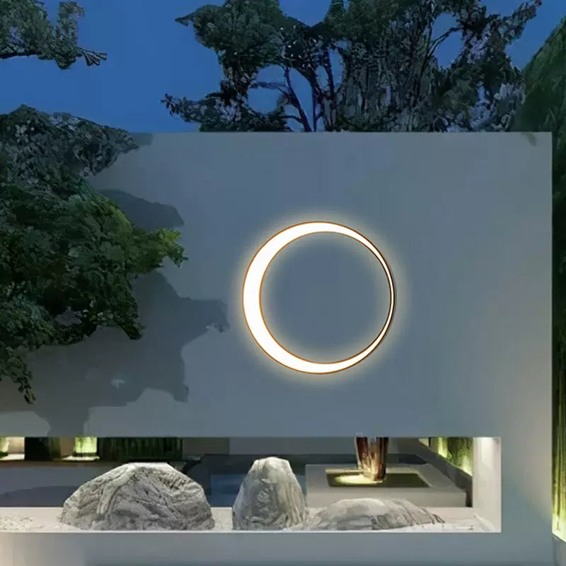 Ray Moderno Redondo Metal LED Aplique de Pared Exterior Negro