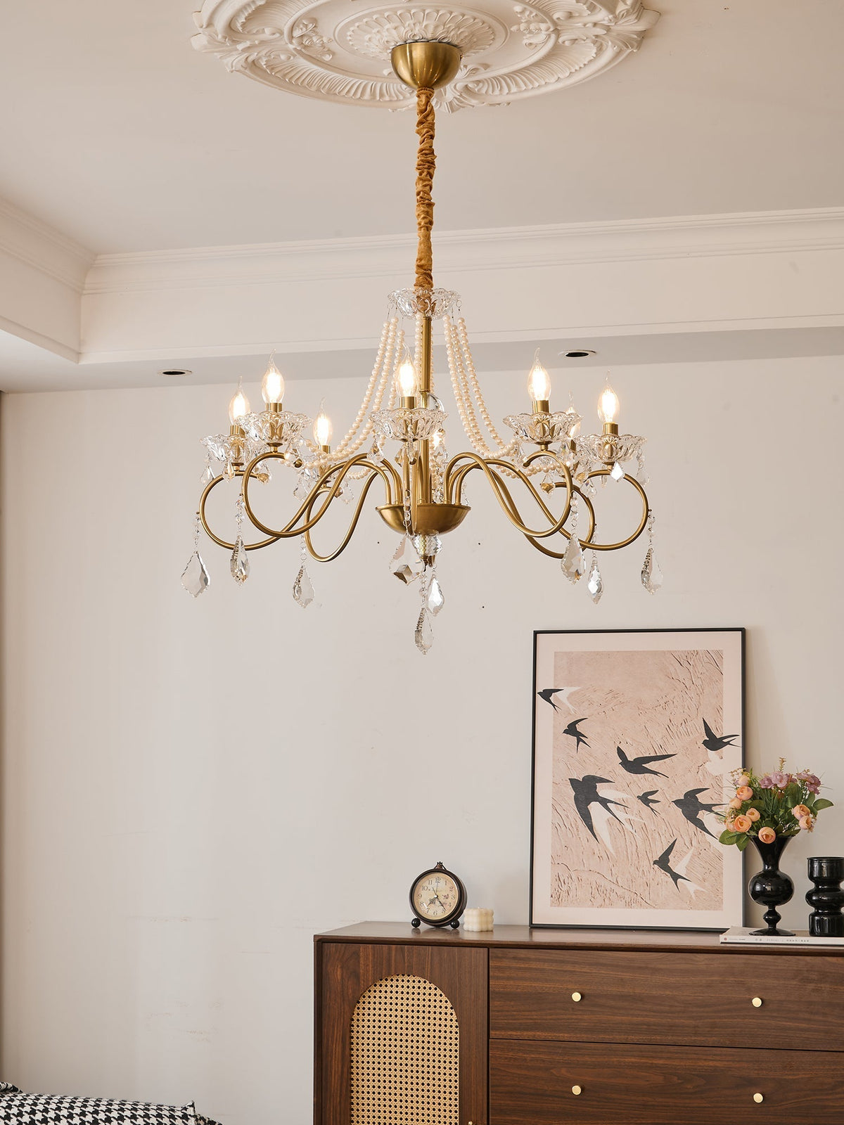 Velaeyra lámpara de araña postmoderna de lujo con perlas y cristal