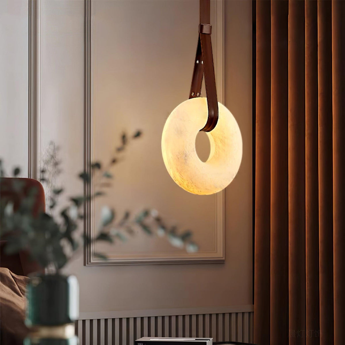 Oslo lámpara colgante de anillo de alabastro con correas estilo escandinavo