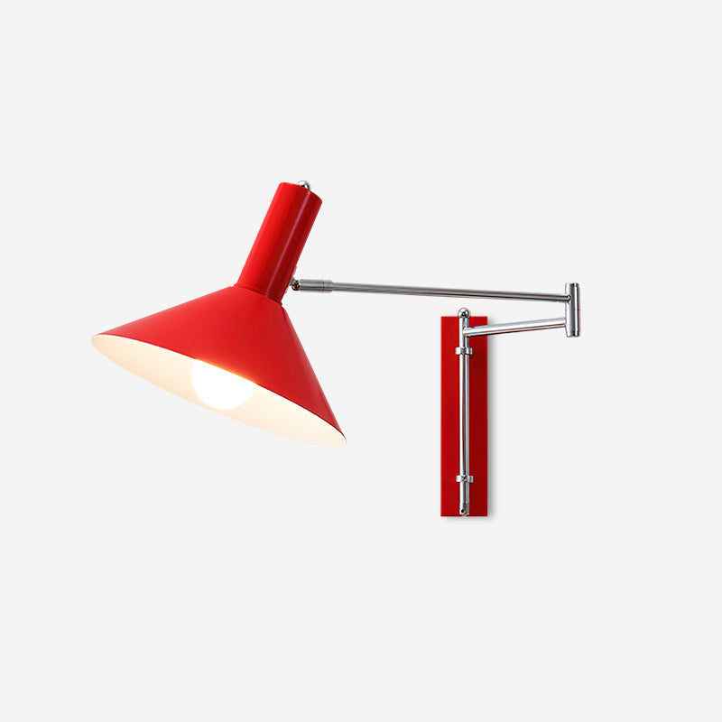 Lámpara de Pared Moderna con Brazo Metálico Ajustable y Pantalla Roja, Lámpara de Lectura