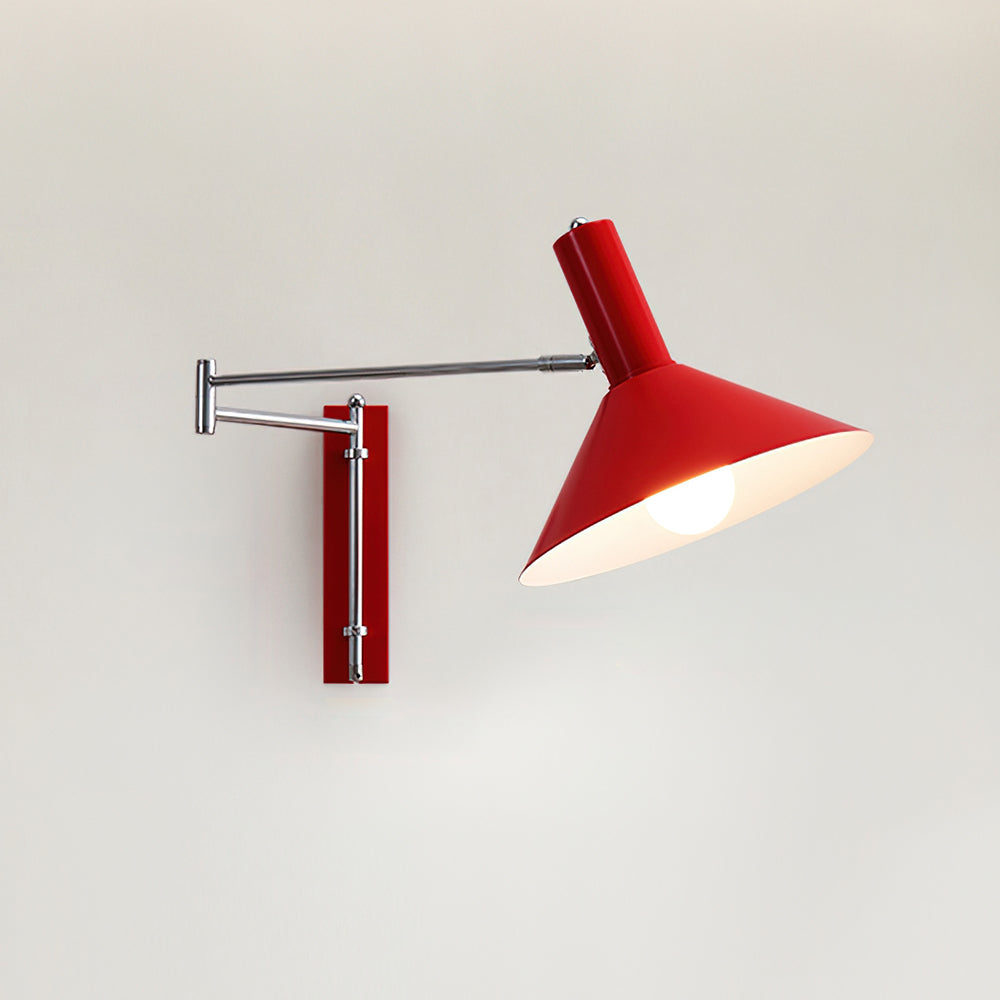 Lámpara de Pared Moderna con Brazo Metálico Ajustable y Pantalla Roja, Lámpara de Lectura